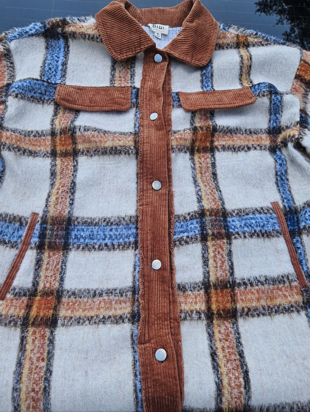 BIBI Plaid Shacket Button Up Jacket Corduroy Trim Women/Men/Unisex Size S